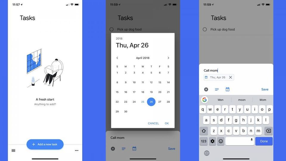 Giao diện phần mềm Google Tasks trên điện thoại