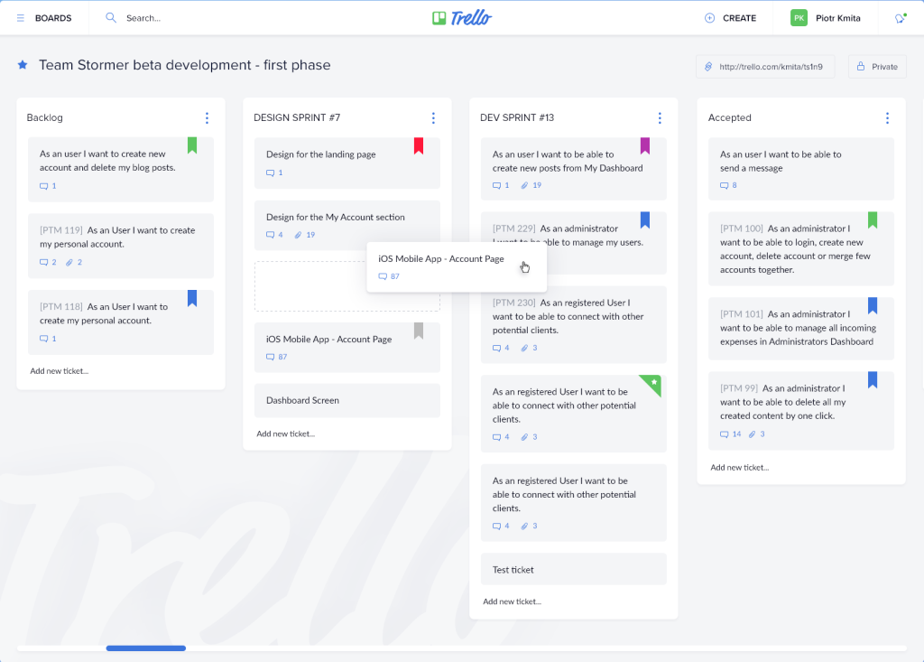 giao diện kanban của trello