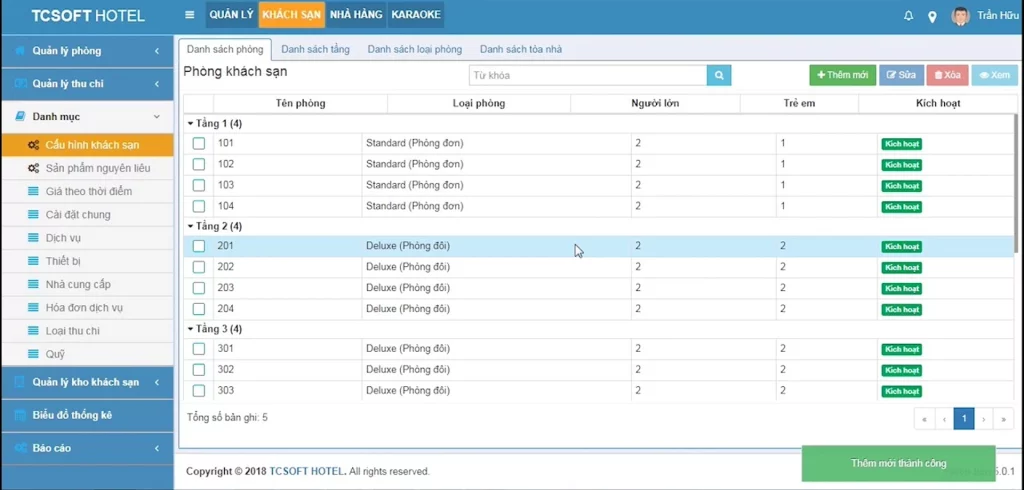 Phần mềm quản lý khách sạn TCSOFT Hotel