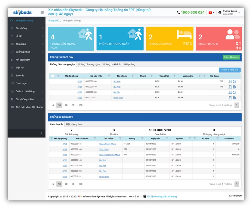 Phần mềm quản lý khách sạn FPT.Skybeds