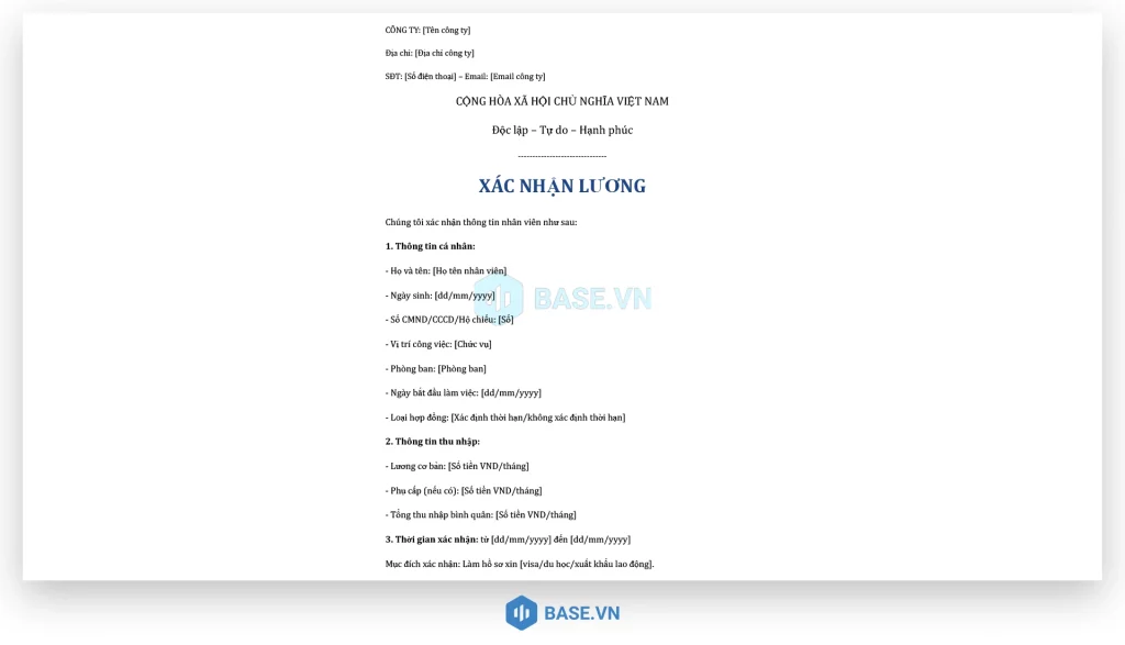 Mẫu xác nhận lương xin visa, du học