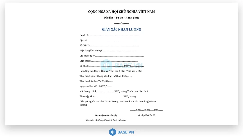 Mẫu xác nhận lương cơ bản