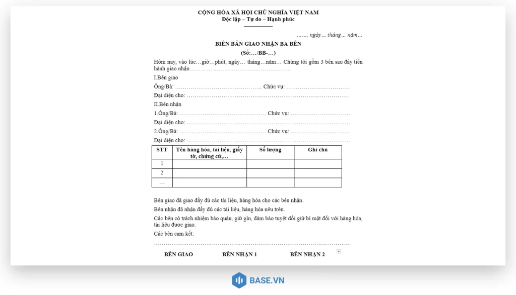 Mẫu biên bản giao nhận hàng hóa phổ biến cho doanh nghiệp