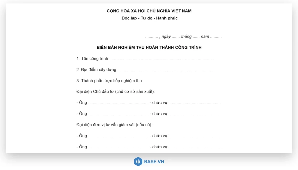 Mẫu biên bản nghiệm thu công trình