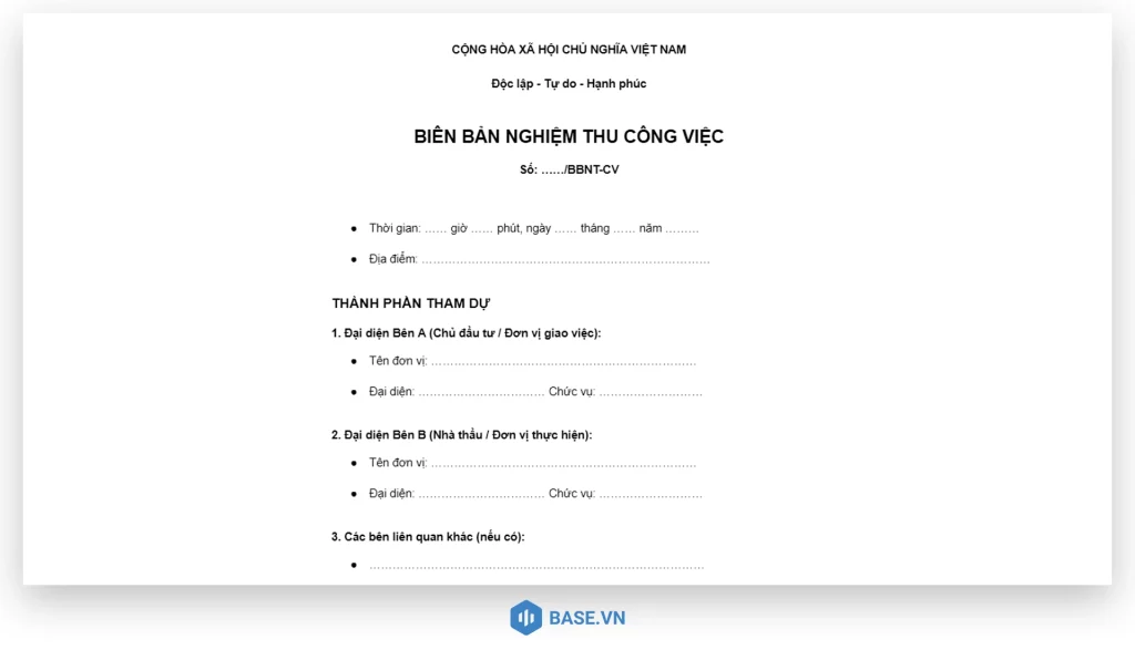 Mẫu biên bản nghiệm thu công việc