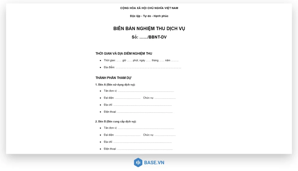Mẫu biên bản nghiệm thu dịch vụ