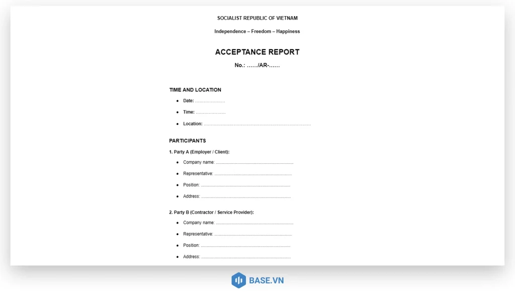 Mẫu biên bản nghiệm thu tiếng Anh