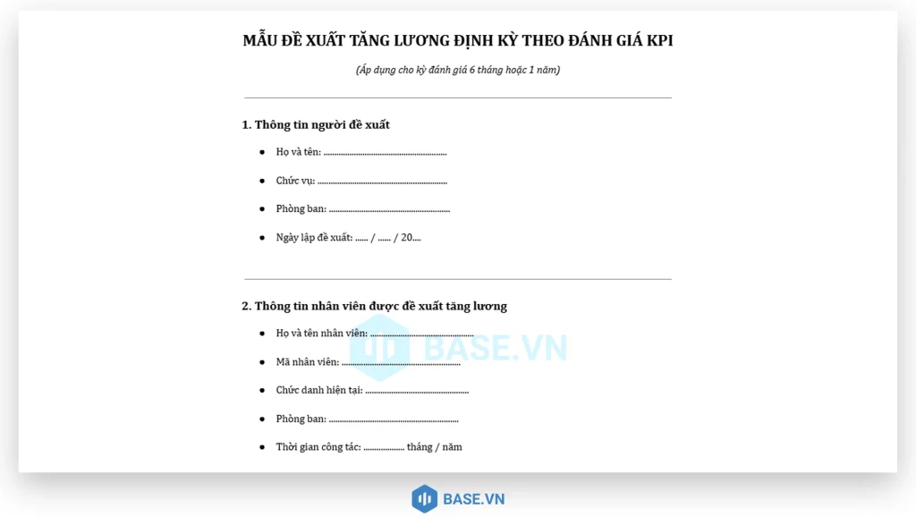 Mẫu đề xuất tăng lương định kỳ theo đánh giá KPI